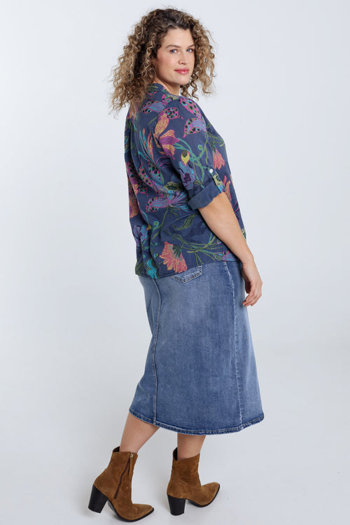 Blouse van katoenen mousseline met bloemenprint-Paprika-2