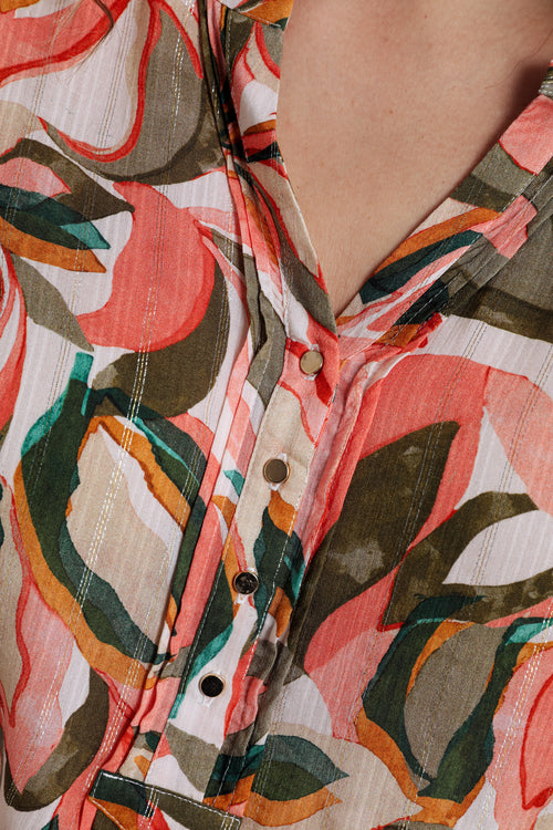Blouse van viscose met bladerenprint-Paprika-6