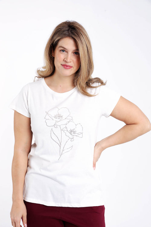 T-shirt uni avec fleurs en sequins-Paprika-1