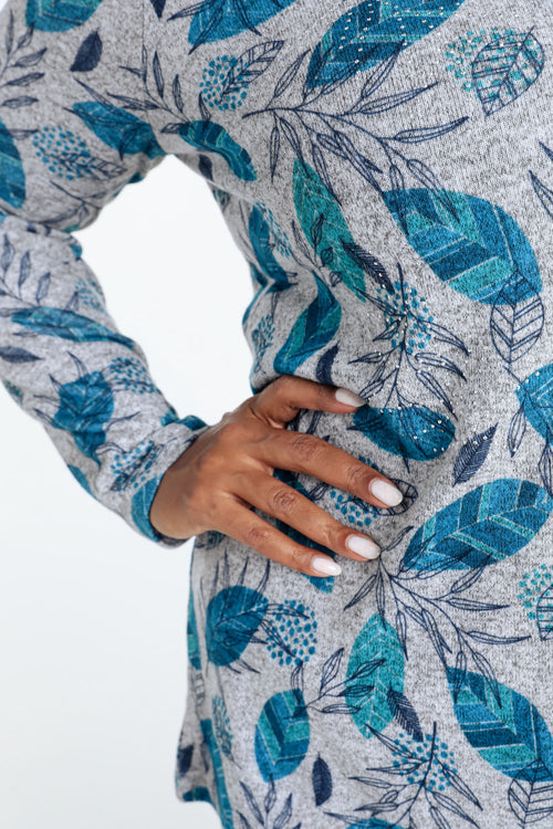 T-shirt maille chaude imprimé feuilles avec strass-Paprika-5