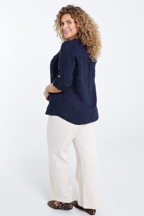  Effen linnen blouse-Paprika-2