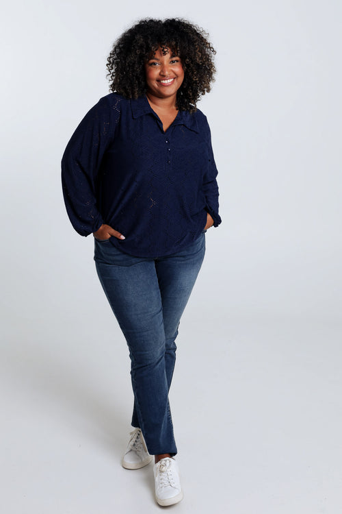 Effen T-shirt met opengewerkte bloemen-Paprika-7