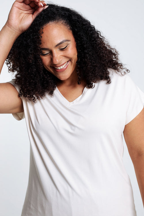 Effen T-shirt in viscose-Paprika-4