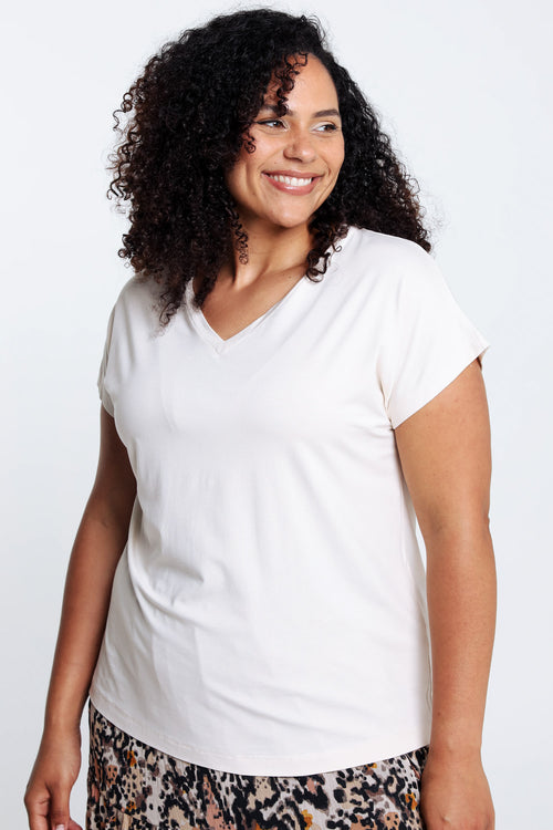 Effen T-shirt in viscose-Paprika-1