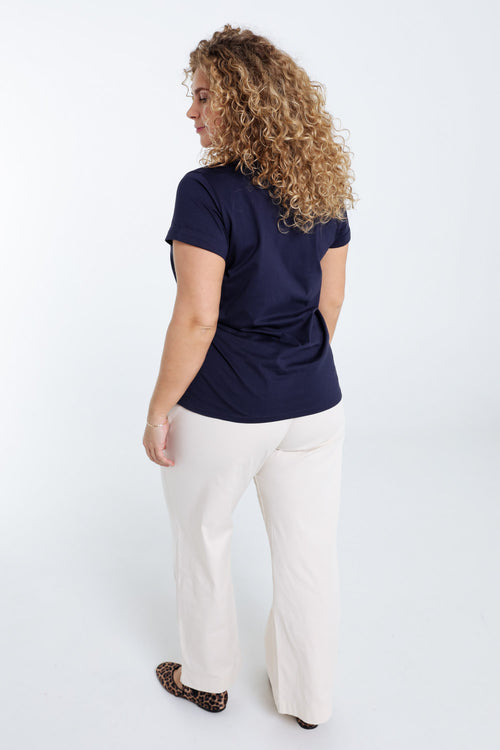 Effen katoenen T-shirt met hart van pailletten-Paprika-2