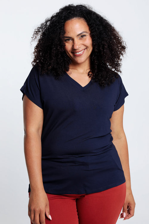 Effen T-shirt in viscose-Paprika-2