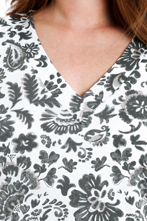 T-shirt van koele mesh met tweekleurige bloemenprint-Paprika-6