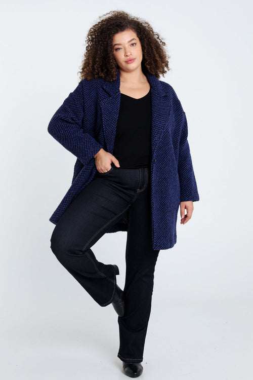 Korte, effen jas in gespikkelde stof met wol-Paprika-8