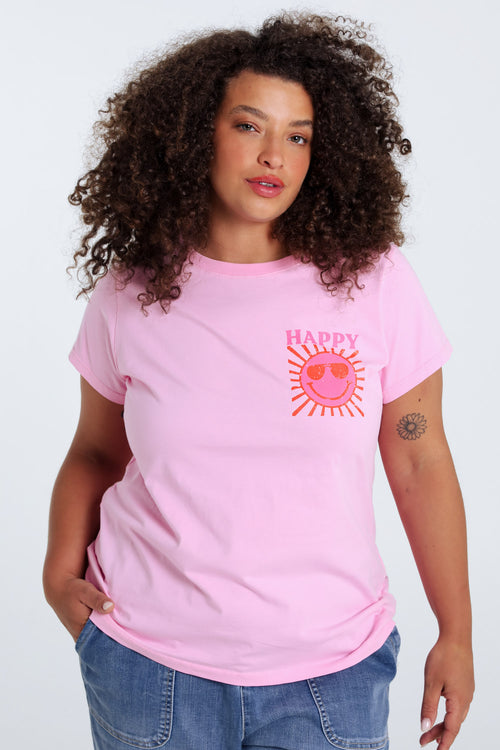 Effen katoenen T-shirt met zonafdruk-Paprika-1