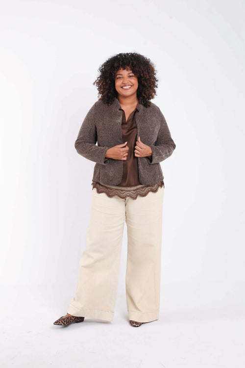 Bicolor jacquard jasje met lurex-Paprika-7