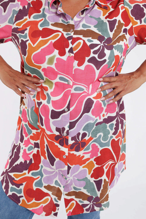 Lange blouse in viscose met bloemenprint-Paprika-5