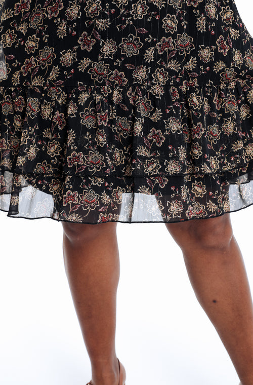 Robe courte en voile imprimé fleuri-Paprika-6