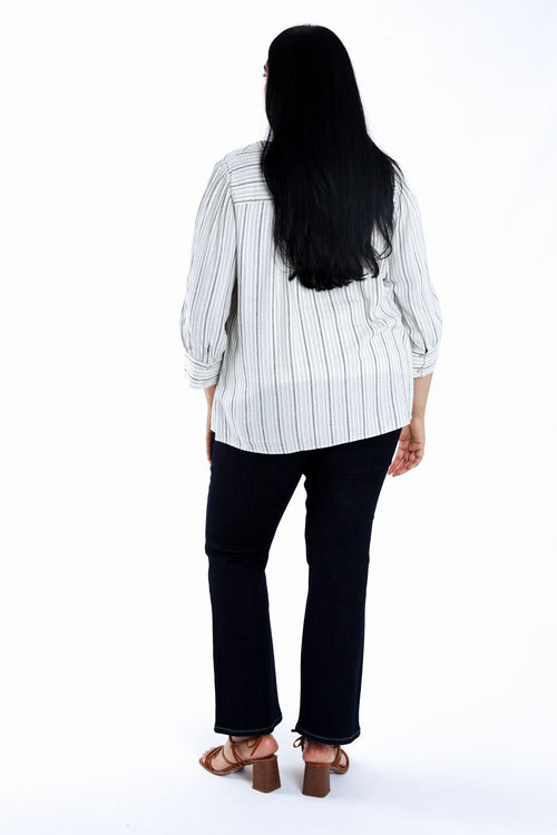 Gestreepte blouse van viscose en linnen-Paprika-2