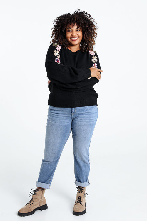 Effen trui met borduureffect op de mouwen-Paprika-8