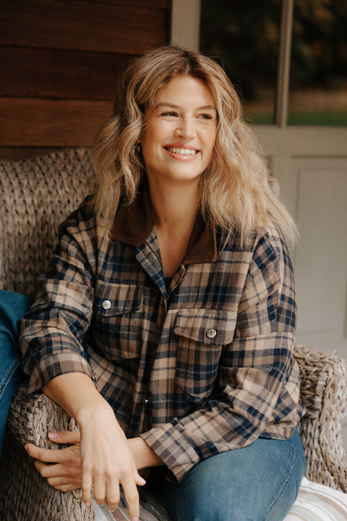 Chemiser à carreaux avec col velours-Paprika-1