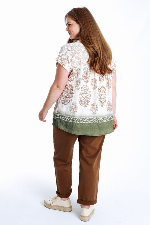Blouse en viscose imprimé cachemire avec dos filet-Paprika-2
