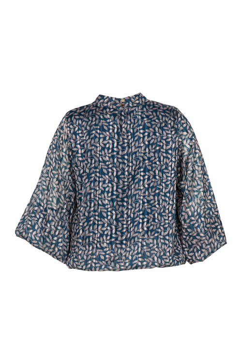 Korte blouse met bladmotief en ballonmouwen-Paprika-11