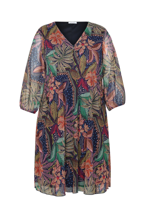 Korte plisséjurk met print-Paprika-10