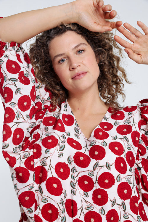 Boîteblouse met bloemenprint-Paprika-3