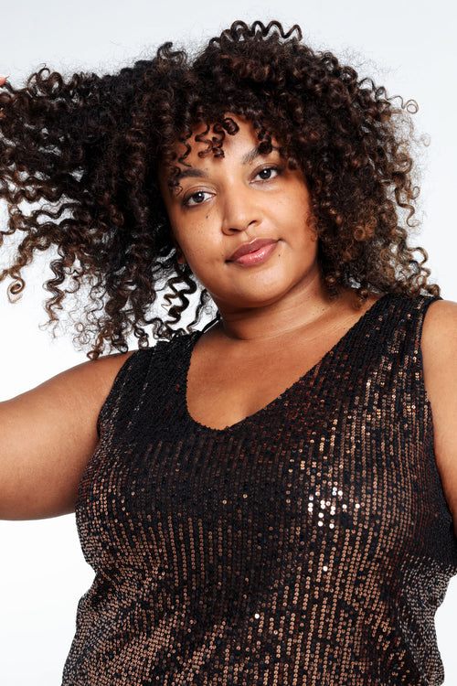 Effen, rechte top met pailletten-Paprika-4