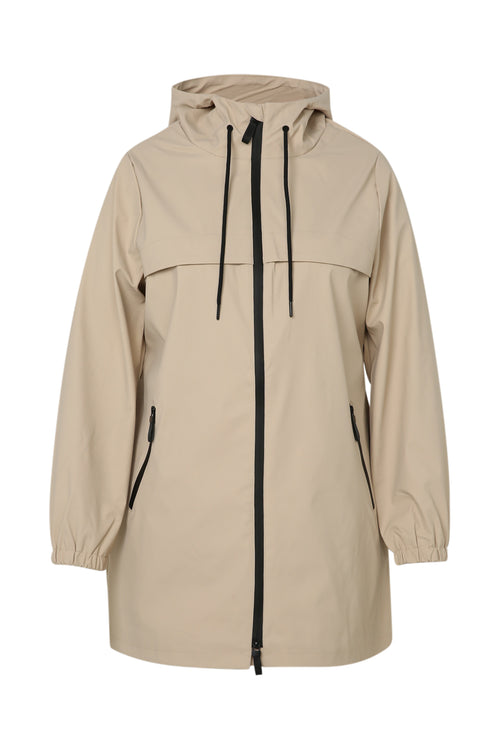 Effen mid-length regenjas met capuchon-Paprika-10