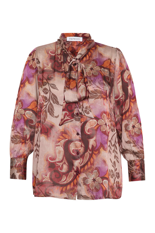 Overhemd met lavallière en wazige paisleyprint-Paprika-1