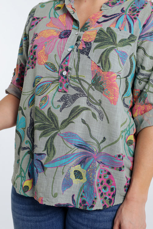 Blouse van katoenen mousseline met bloemenprint-Paprika-6