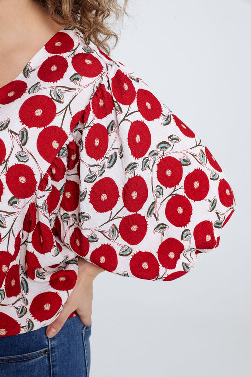 Boîteblouse met bloemenprint-Paprika-4