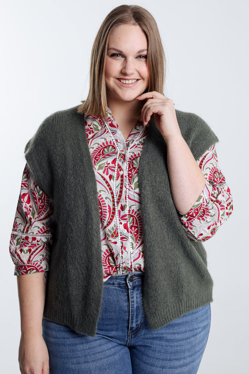 Effen mouwloos vest-Paprika-5