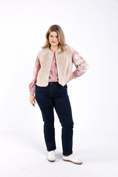 Gilet en fausse fourrure uni-Paprika-8