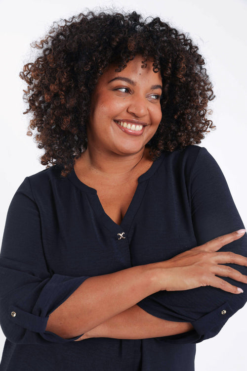 Effen blouse met sierdetails-Paprika-1