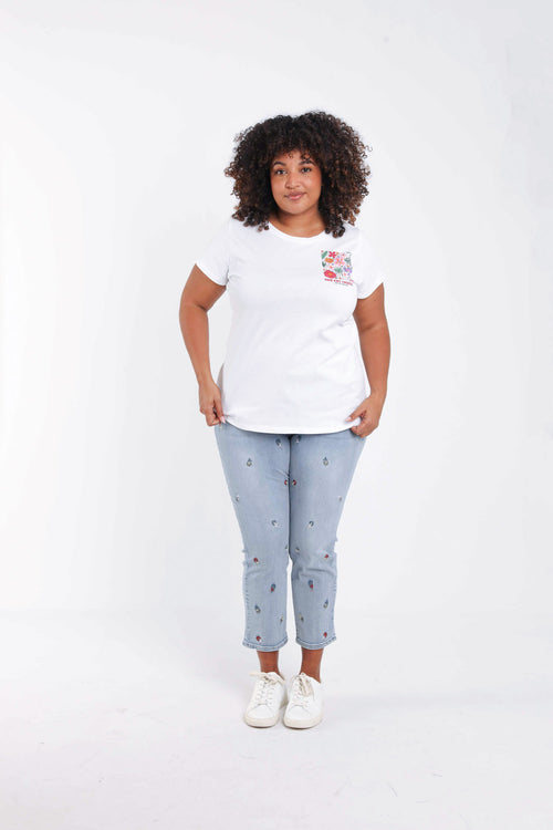 T-shirt van katoen met bloemenprint-Paprika-9