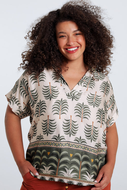 Blouse van viscose met palmprint-Paprika-1