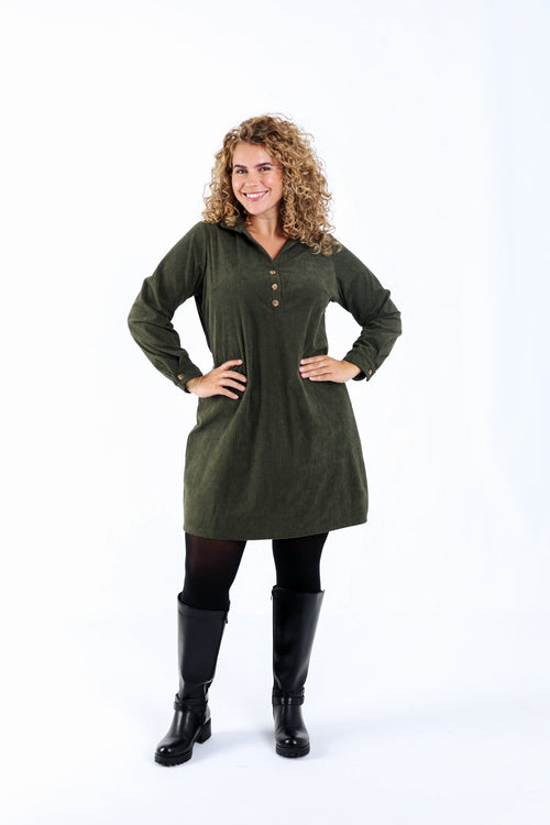 Robe courte unie en velours côtelé-Paprika-1