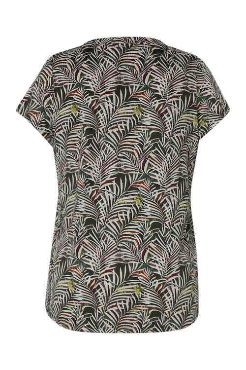 T-shirt van koel gaas met bladerenprint-Paprika-2