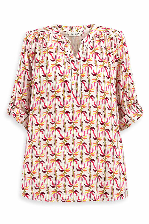 Overhemd van katoen en viscose met palmprint-Paprika-10
