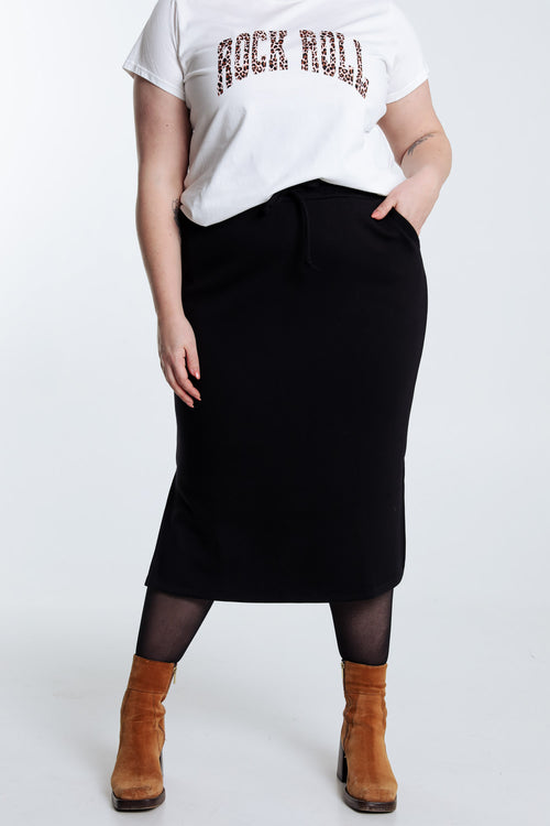 Halflange effen fleece rok-Paprika-1