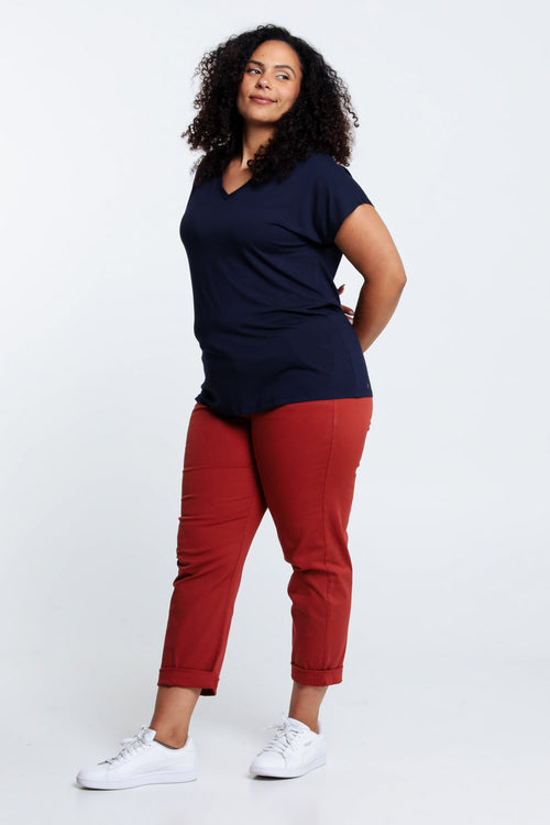 Effen T-shirt in viscose-Paprika-8