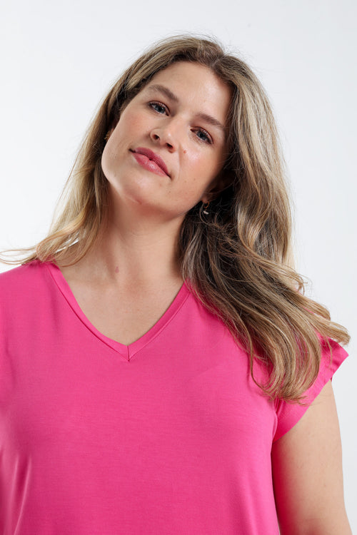 Effen T-shirt in viscose-Paprika-3