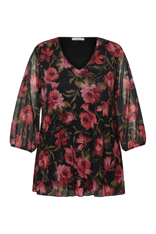 T-shirt en résille imprimé fleurs-Paprika-8