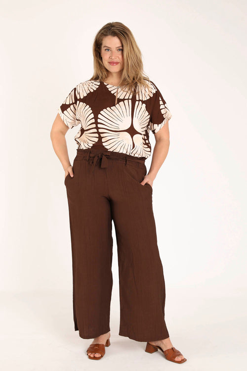 Wijde broek van effen viscose met geplooid effect-Paprika-6