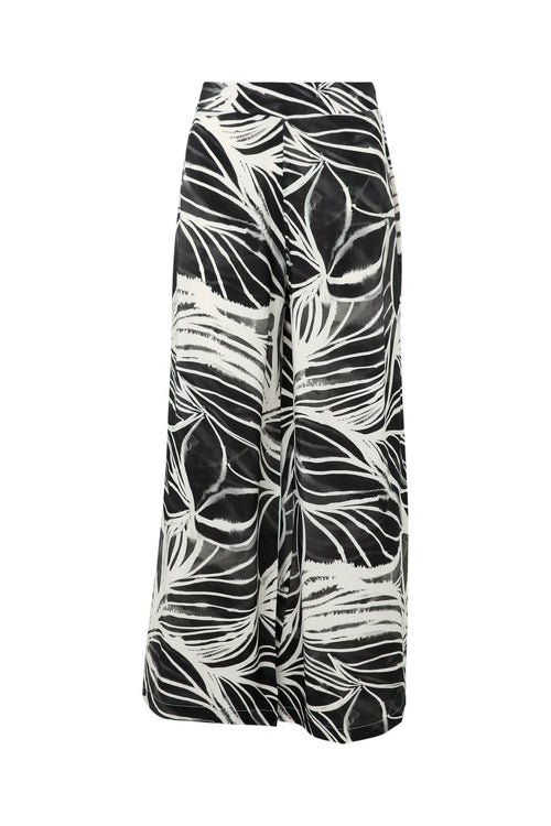 Wijde broek in viscose met getekende bloemenmotief-Paprika-8