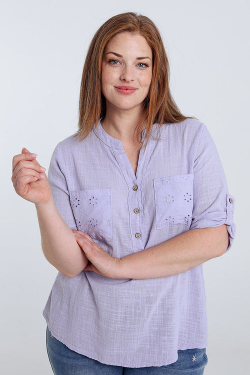 Blouse van effen katoen gaas-Paprika-2
