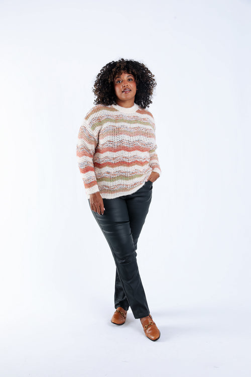 Pull maille pop-corn à rayures-Paprika-6