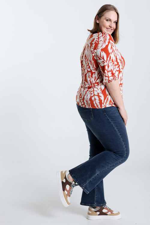  T-shirt met bladprint-Paprika-8