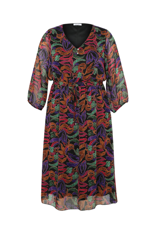 Halflange jurk in voile met print-Paprika-10