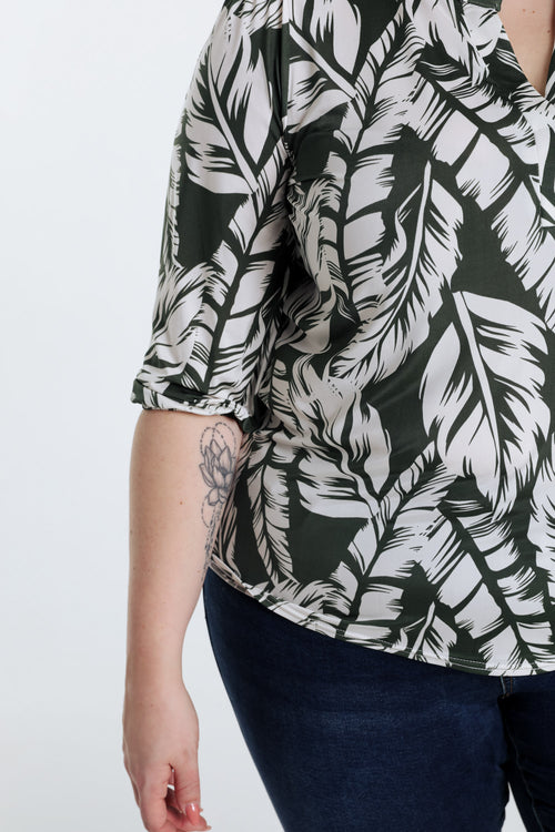  T-shirt met bladprint-Paprika-6