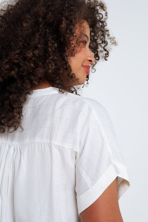 Blouse van viscose met lurexstrepen-Paprika-6