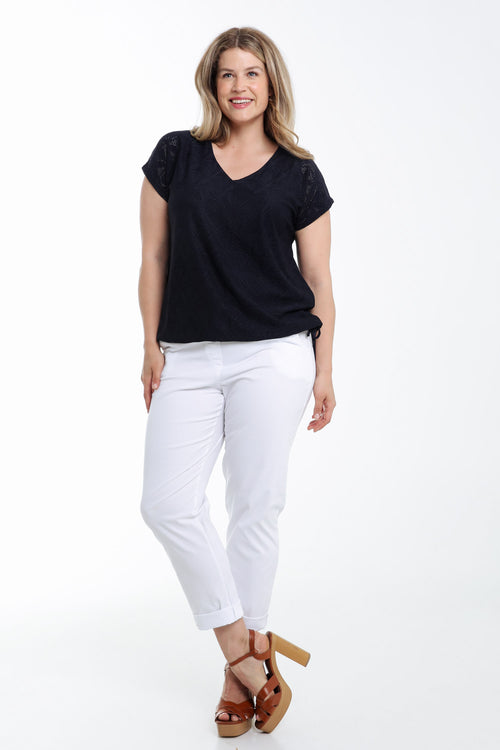 Effen kanten T-shirt met bloemmotief-Paprika-9