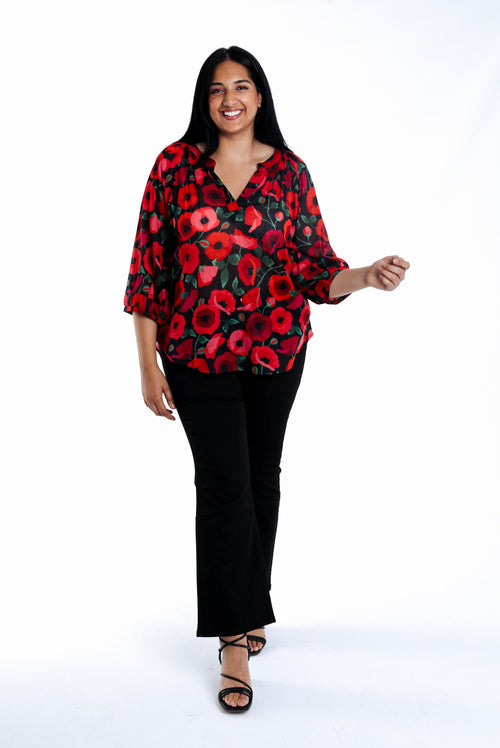Blouse van katoen met klaproosprint-Paprika-6